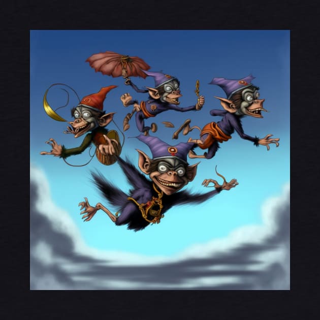 Flying monkeys having a wonderful happy party time! by Liana Campbell